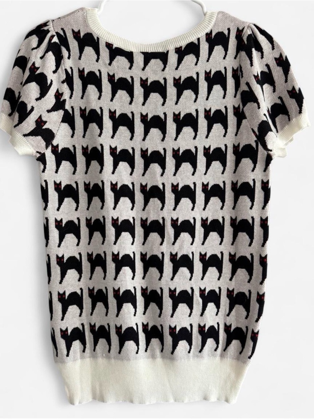 ModCloth Black Cat Print Sweater Top NWT Medium Cotton Modal Halloween Kawaii - Picture 3 of 10